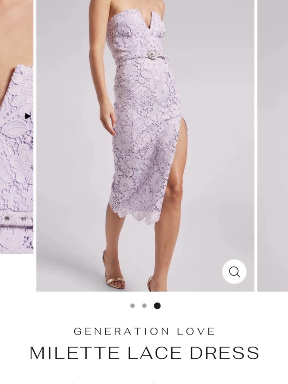 NWOT Generation Love Milette Strapless Lavender Lace Midi Dress with Belt sz XS
